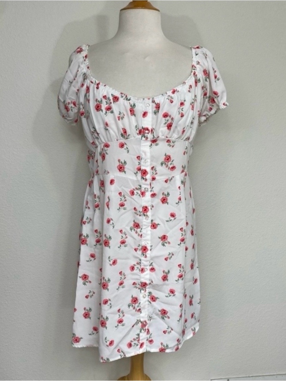 3/$25 TRIXX Women's White Floral Rosette Scoop Button Mini Dress XL Cottagecore